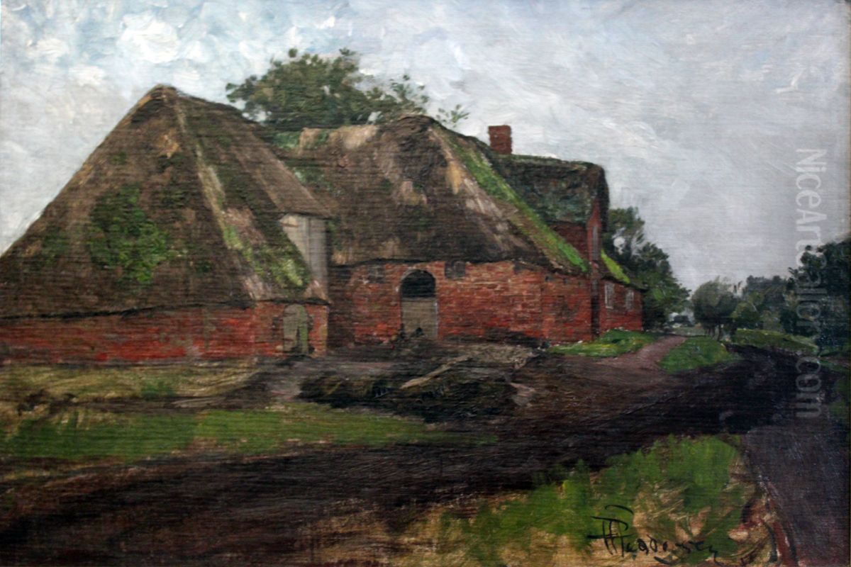 Old house with dunghill Oil Painting by Hans Peter Feddersen
