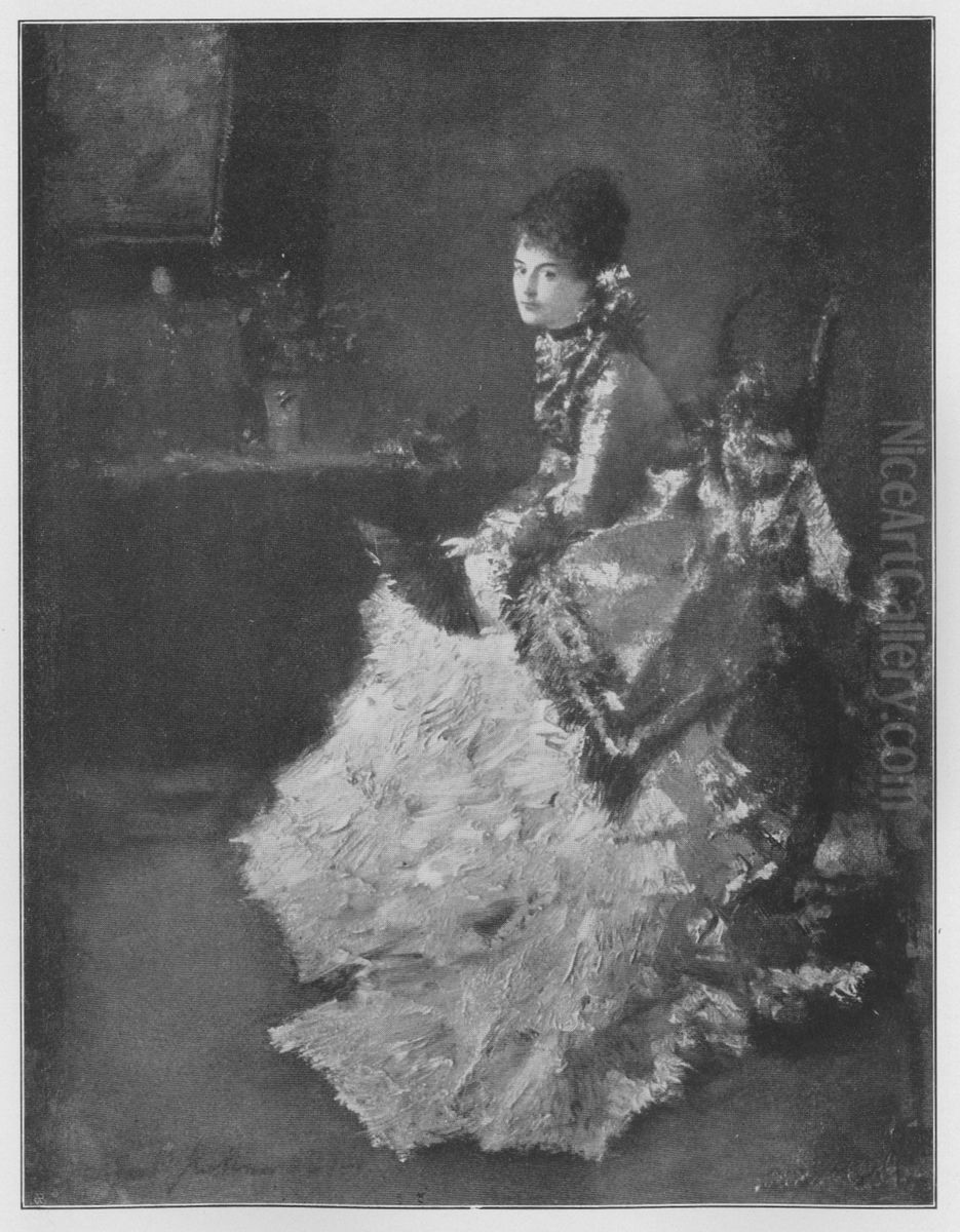 Dame in Weiss und Blau Oil Painting by Albert von Keller