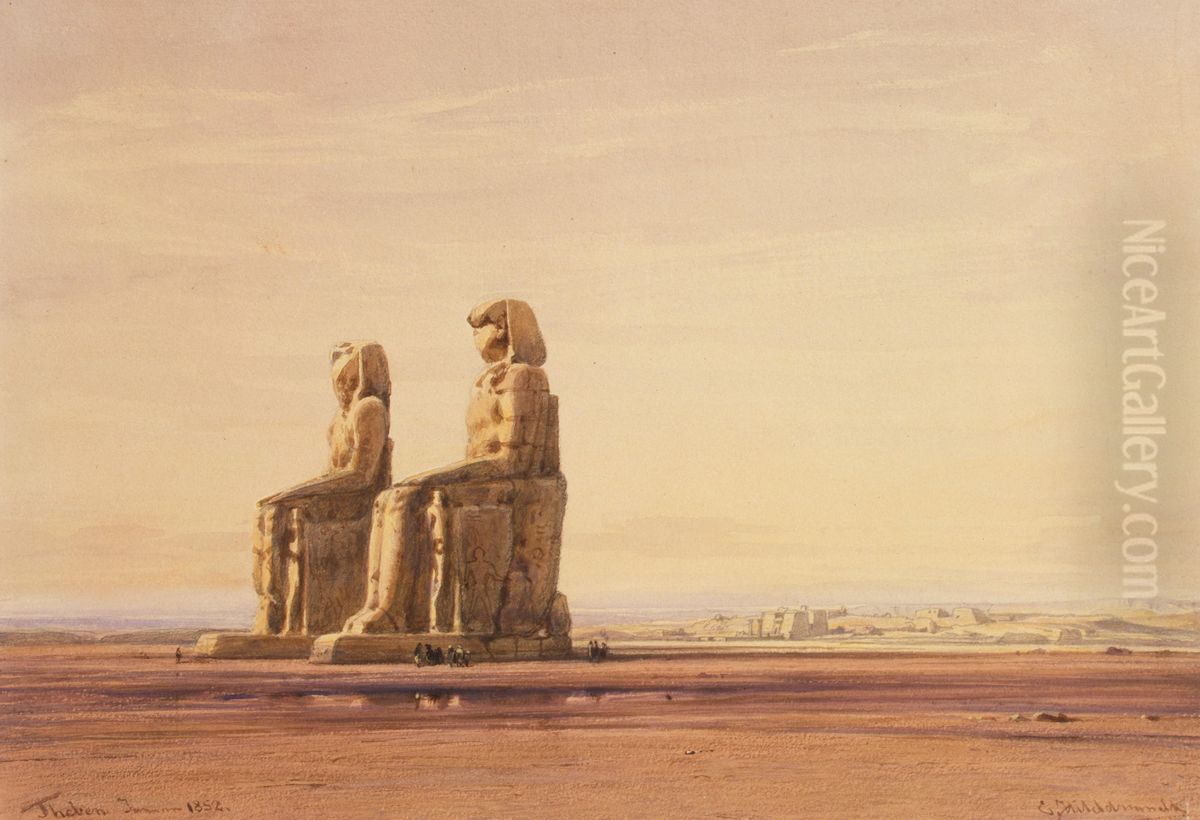 Colossi of Memnon in Thebes Oil Painting by Eduard Hildebrandt