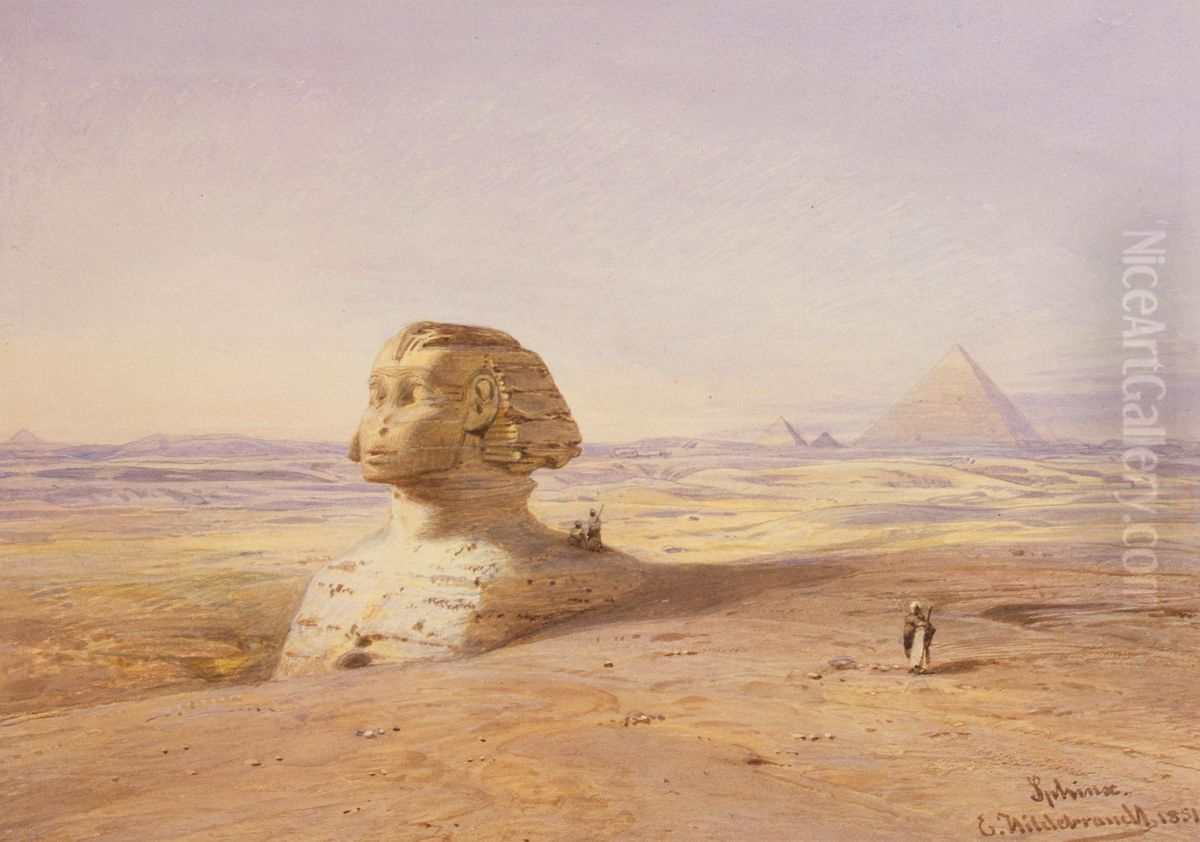 Die grosse Sphinx von Gizeh mit Pyramiden im Hintergrund Oil Painting by Eduard Hildebrandt