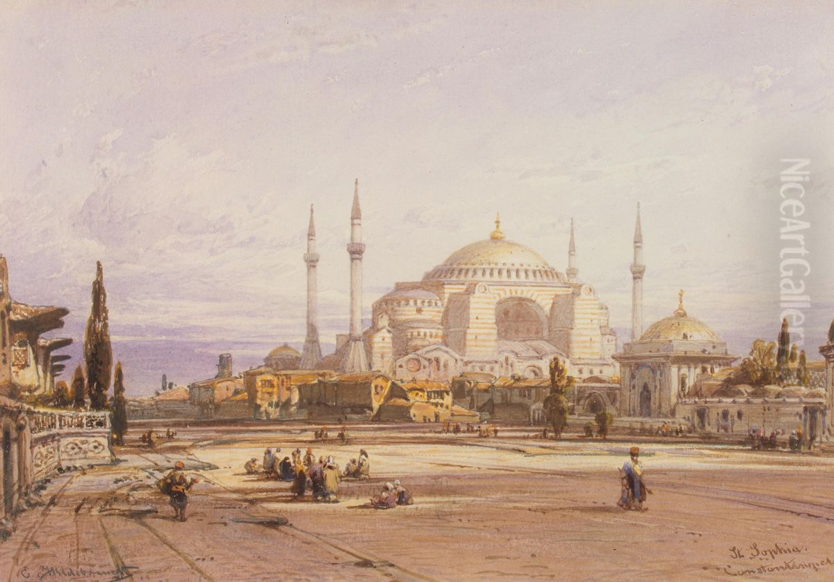 View of the Hagia Sophia in Constantinople Oil Painting by Eduard Hildebrandt