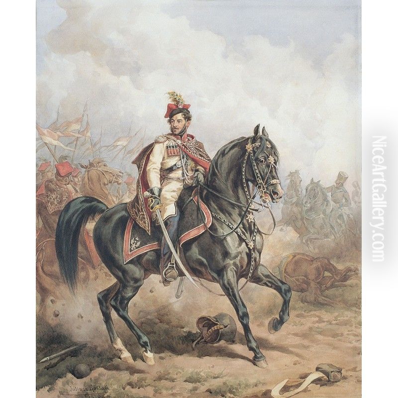 Franciszek Wodzicki as a Krakus Regiment officer Oil Painting by Juliusz Kossak