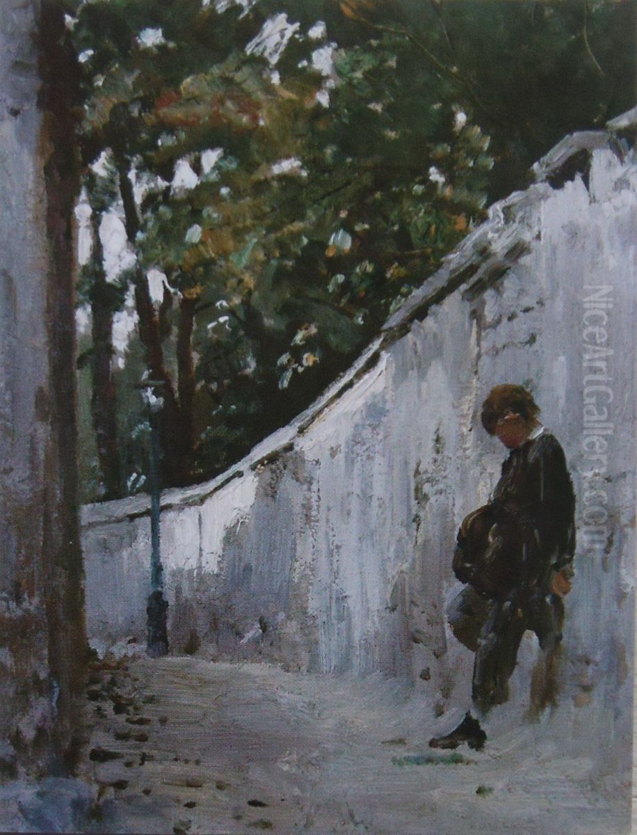 Boy at the garden wall. Montmartre Oil Painting by Repin Iliya