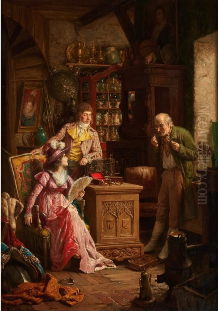 The visit to the antiquary Oil Painting by Ernest van den Kerckhove