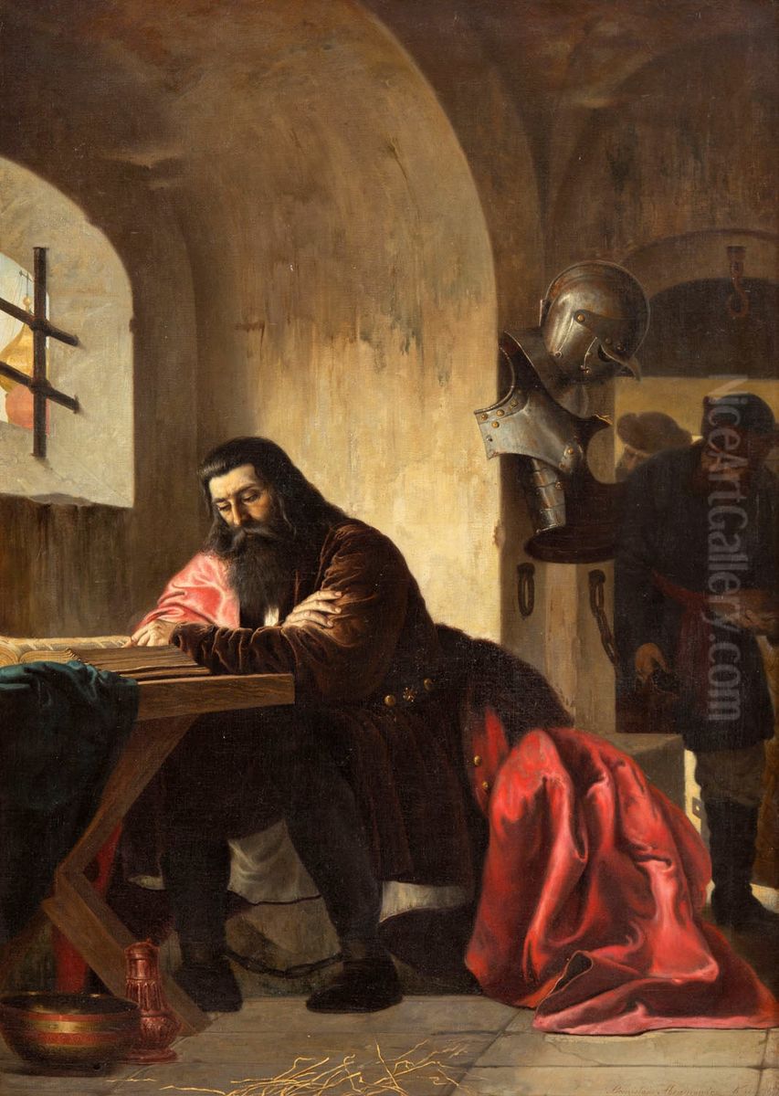 Prince Ostrogski in muscovite imprisonment Oil Painting by Bronislaw Abramowicz