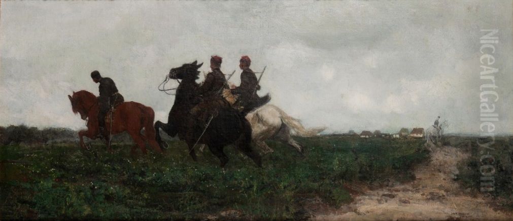 The Uprising partol Oil Painting by Jozef Chelmonski