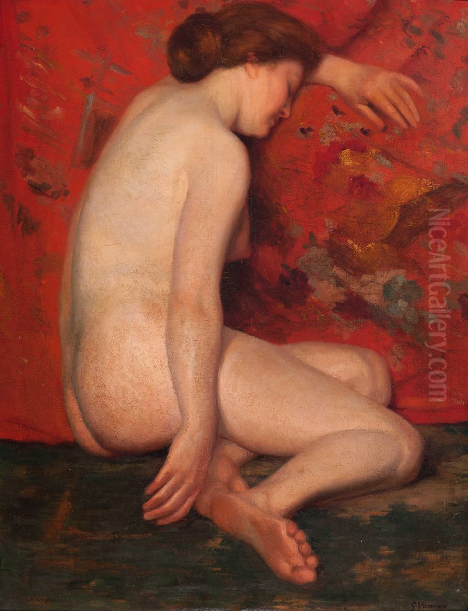 Seated nude. Oil Painting by Gustaaf Vanaise