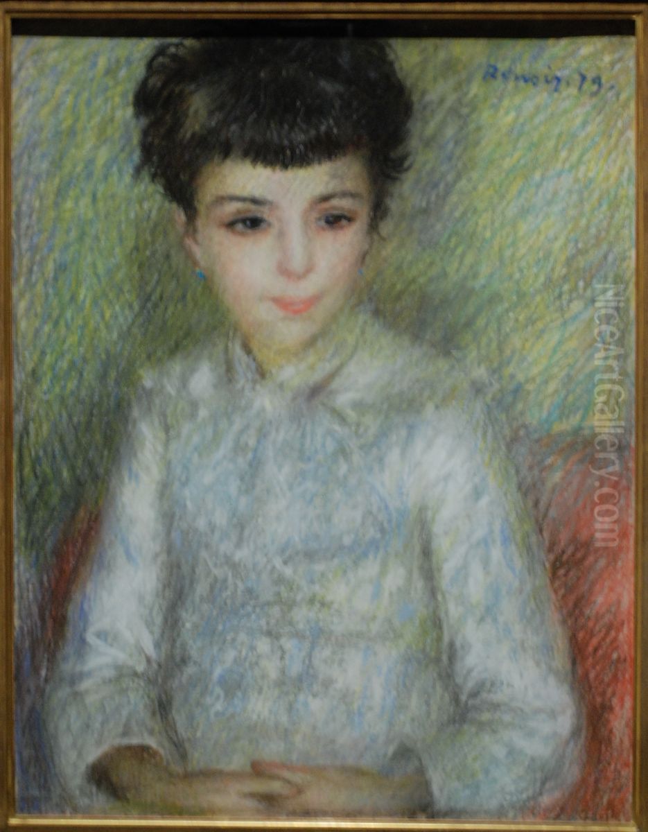 Portrait of young brunette girl, sitting with hands crossed Oil Painting by Pierre Auguste Renoir