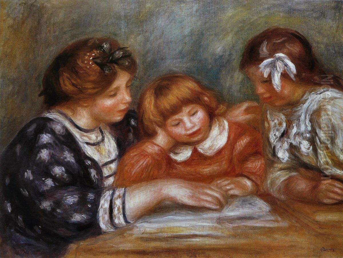 La Lecon (Bielle, l'institutrice et Claude Renoir lisant) Oil Painting by Pierre Auguste Renoir