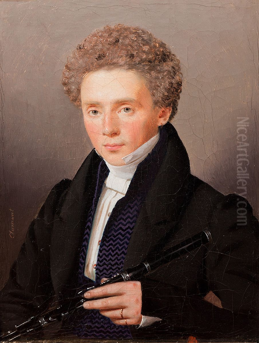 Portraet af flojtenisten Niels Petersen. Oil Painting by Louis Aumont