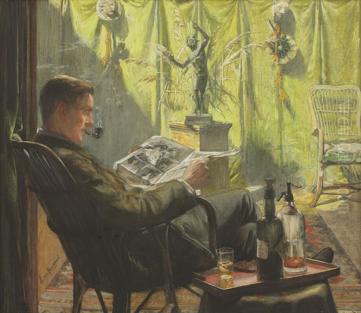 A gentleman at leisure Oil Painting by Charles Van Havermaet