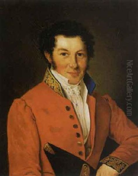 Johannes Eilert Steenfeldt i uniform. Oil Painting by Louis Aumont