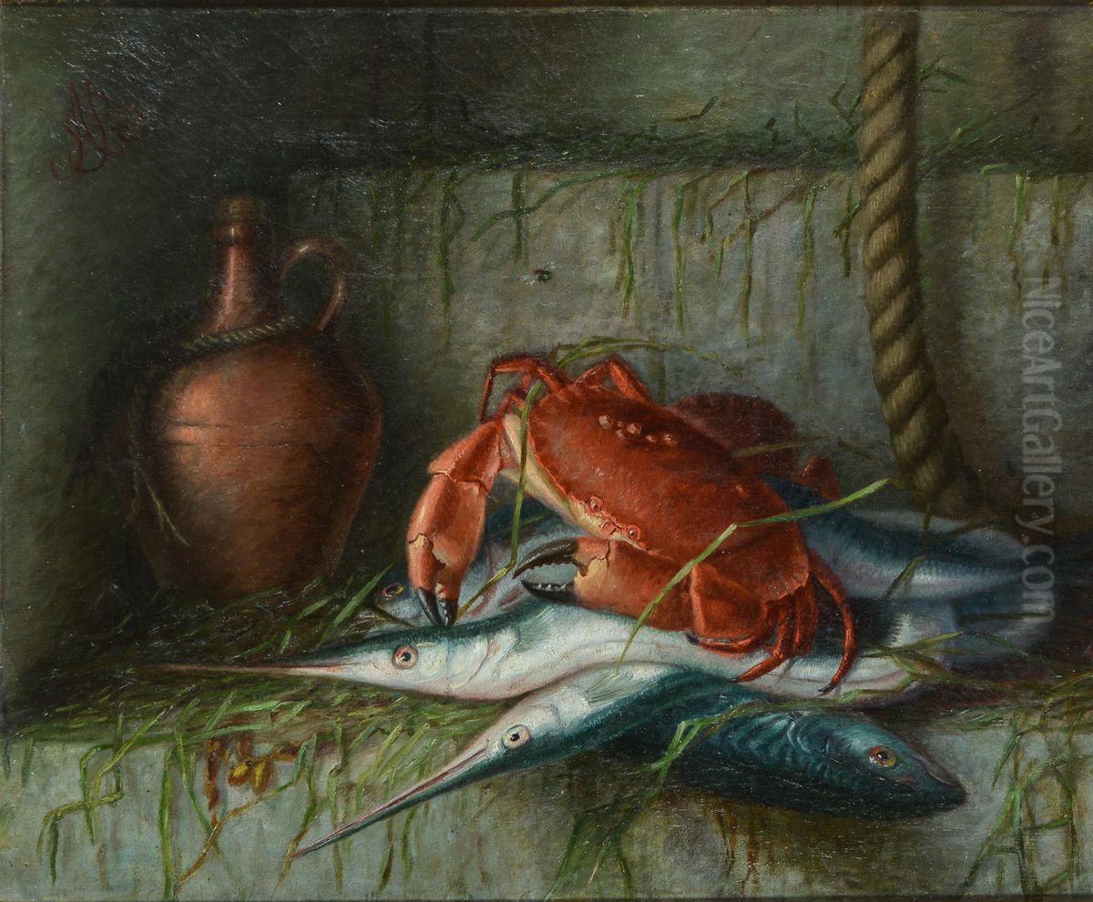 A catch. Oil Painting by Alfrida Baadsgaard