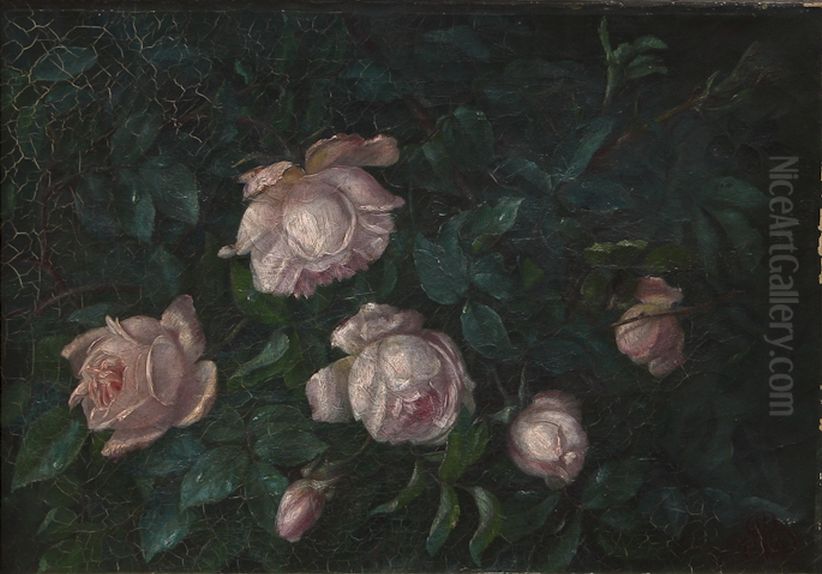 Opstilling med roser. Oil Painting by Alfrida Baadsgaard