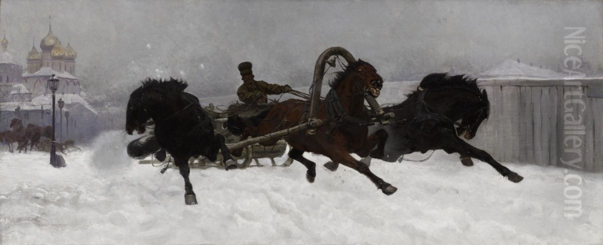 Trojka Oil Painting by Jozef Chelmonski