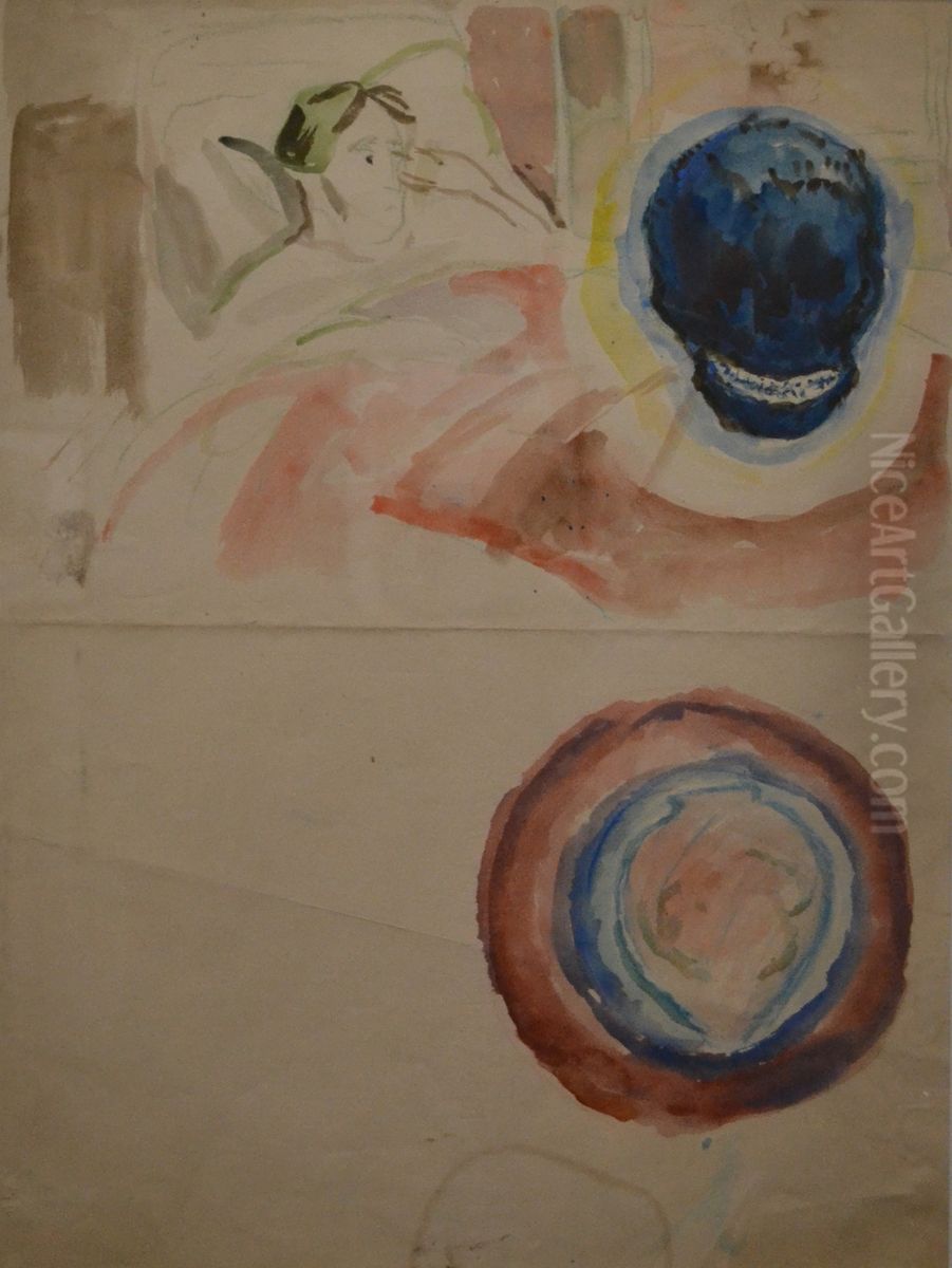 a) The Afflicted Eye. The Artist with a Skull b) The Afflicted Eye Oil Painting by Edvard Munch