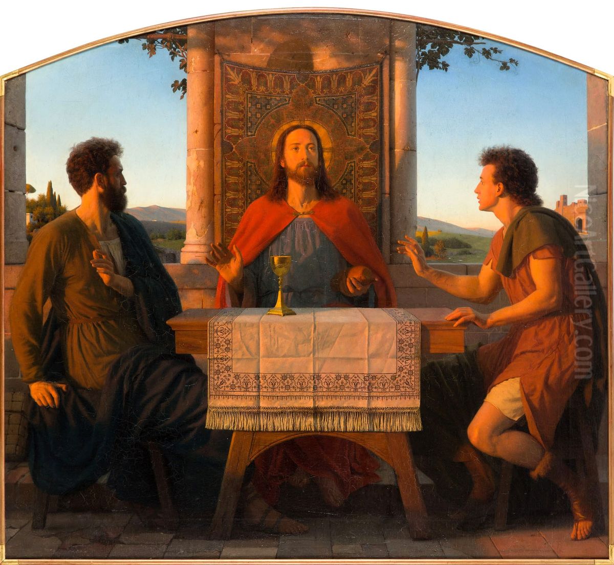 Christ with his desciples in Emaus Oil Painting by Julius Hubner
