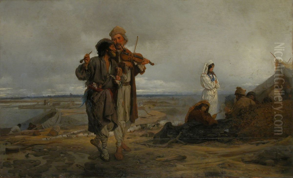 Rafts on the Vistula. Oil Painting by Wilhelm August Stryowski (Stryjowski)