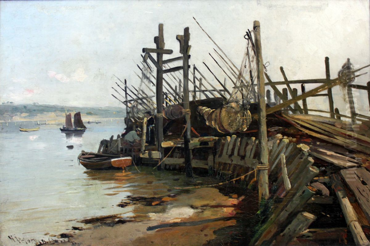 Landing-stage at Flensburg Fjord Oil Painting by Heinrich Petersen-Angeln