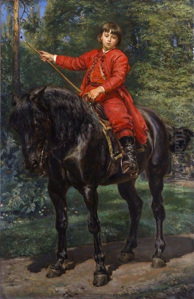 Portret konny Jerzego Matejki (Portret syna artysty na koniu) Oil Painting by Jan Matejko