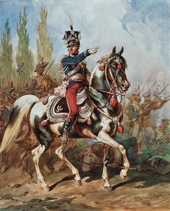 GeneralJan Henryk Dabrowskiin front of thePolish Legions in Italy Oil Painting by Juliusz Kossak