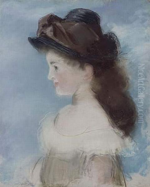 Portrait de Portrait de Mademoiselle Hecht en chapeau Oil Painting by Edouard Manet