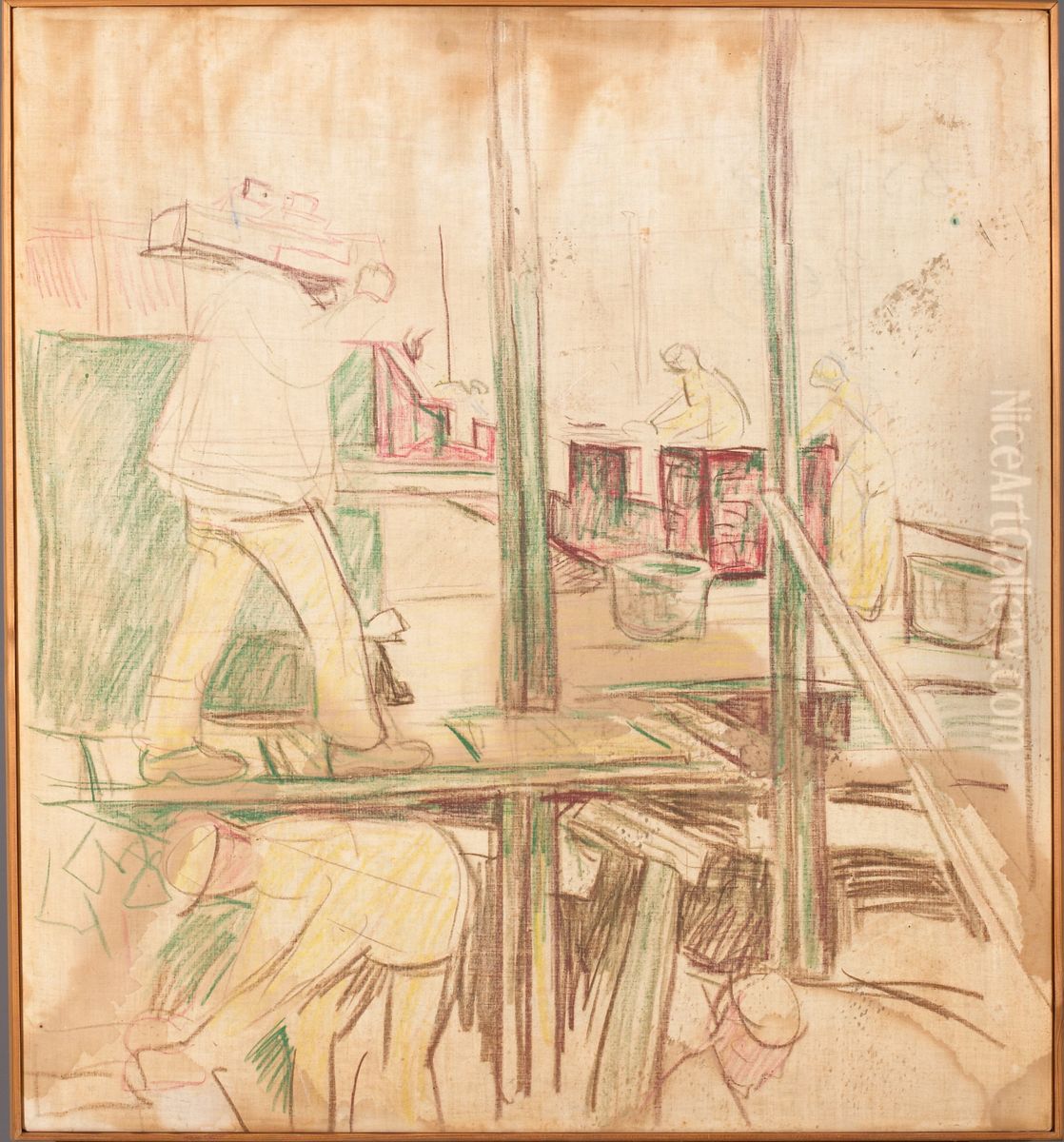 Masons on Scaffolding Oil Painting by Edvard Munch