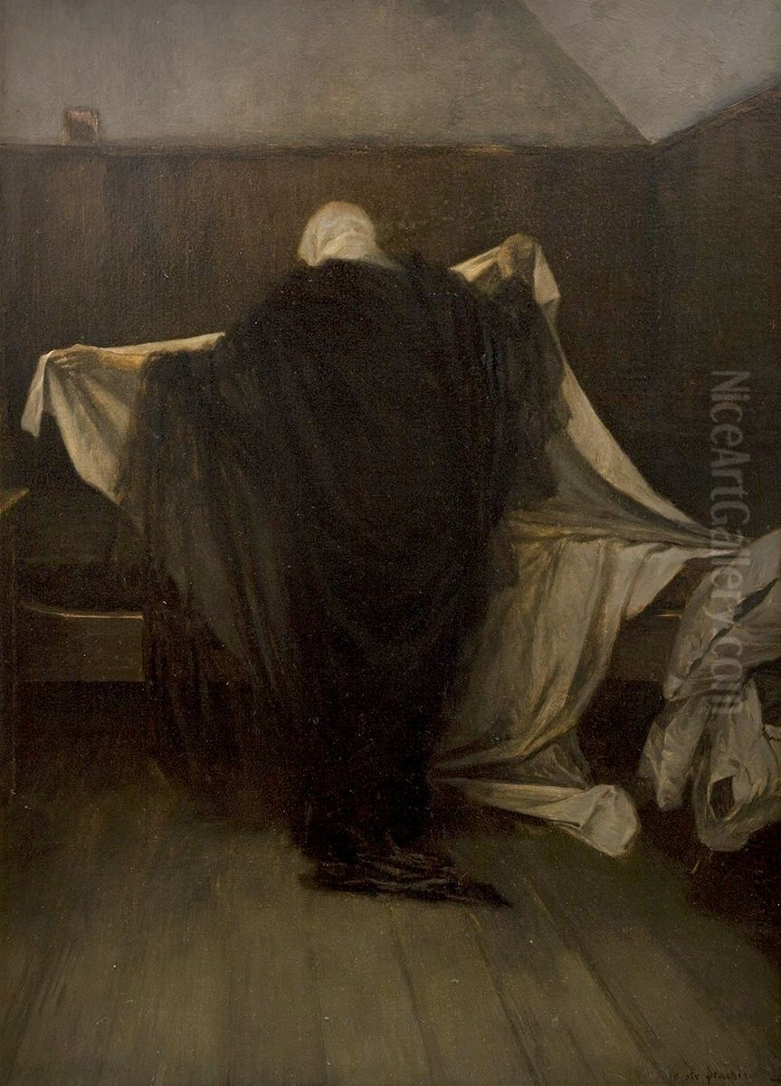 Ukojenie (Widma w pracowni; Smierc) Oil Painting by Piotr Stachiewicz