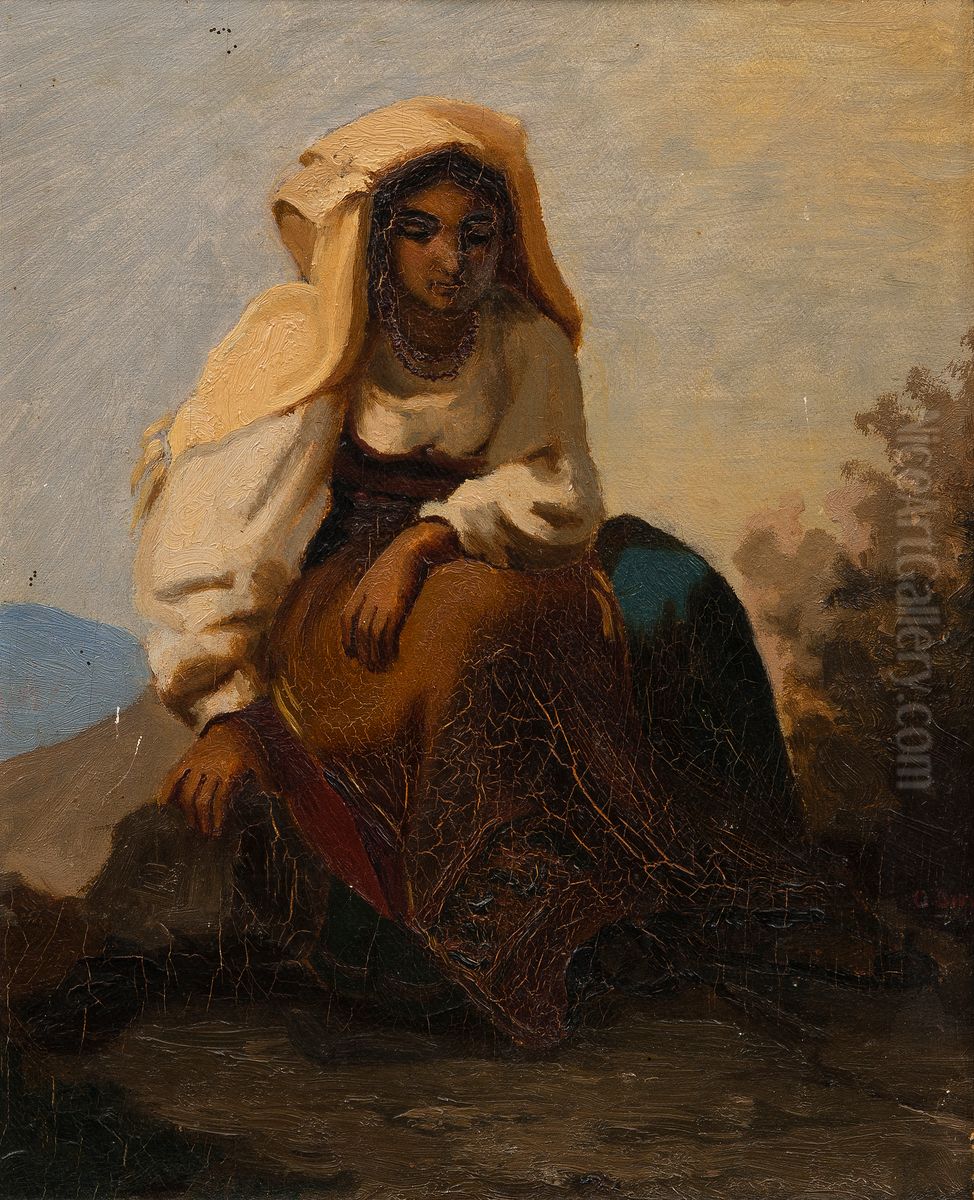 Italian woman sitting Oil Painting by Gunnar Berndtson