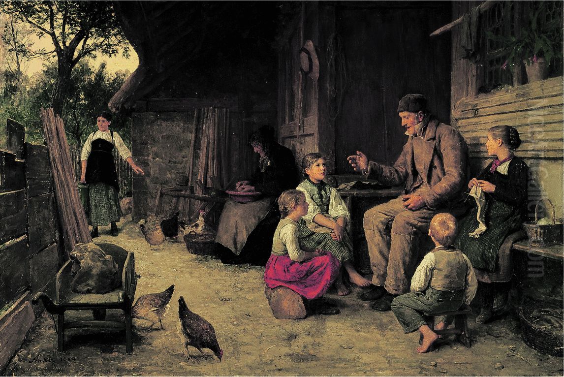 Der Grossvater erzahlt eine Geschichte Oil Painting by Albert Anker