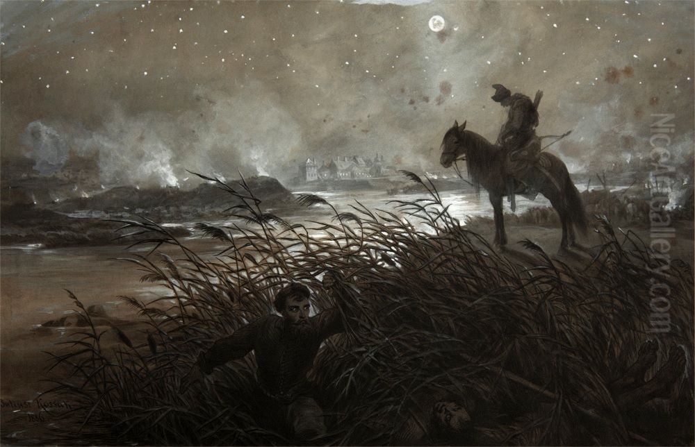 Skrzetuski getting through to the king Oil Painting by Juliusz Kossak