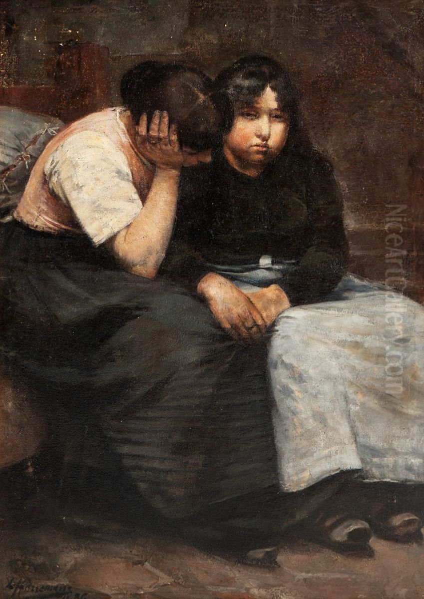 Two young sack seamstresses Oil Painting by Lieven Herremans