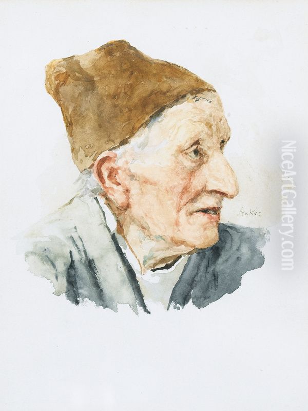 Portrat eines Bauern mit Mutze Oil Painting by Albert Anker