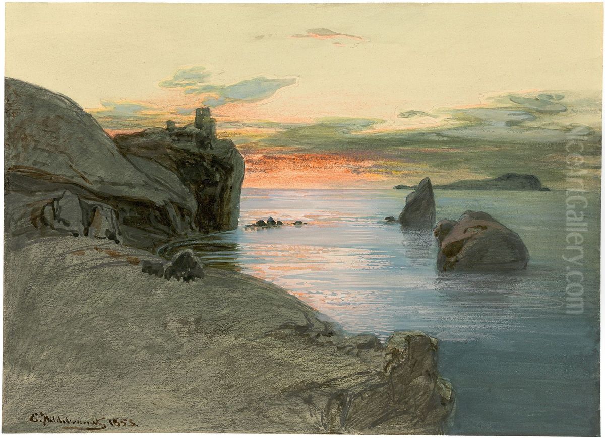 Rocky coast in the sunset Oil Painting by Eduard Hildebrandt