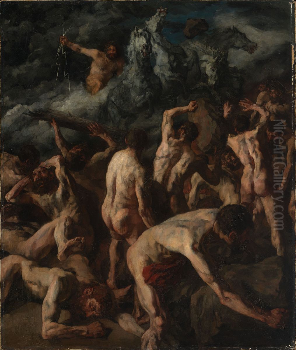 Titan battle Oil Painting by Wilhelm Heinrich Trutbner