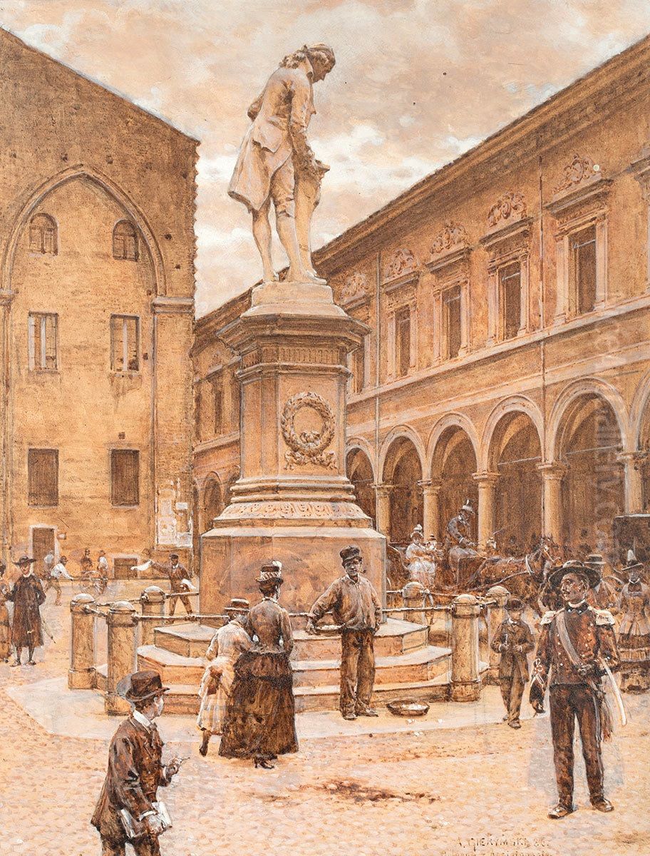 Dawny gmach uniwersytetu i pomnik Galvaniego w Bolonii Oil Painting by Aleksander Gierymski