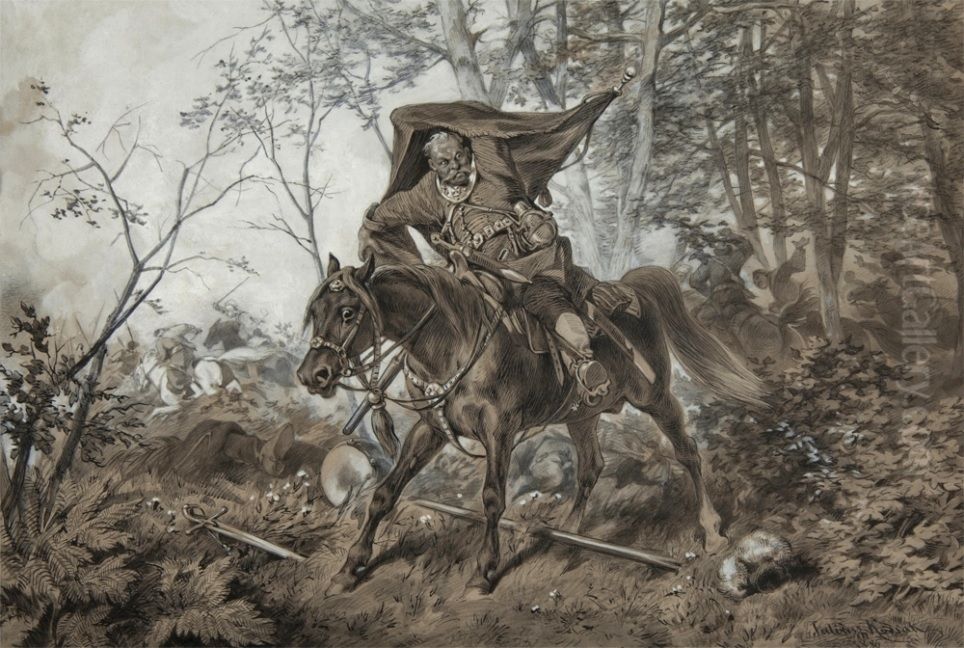 Zagloba zdobywa choragiew Oil Painting by Juliusz Kossak