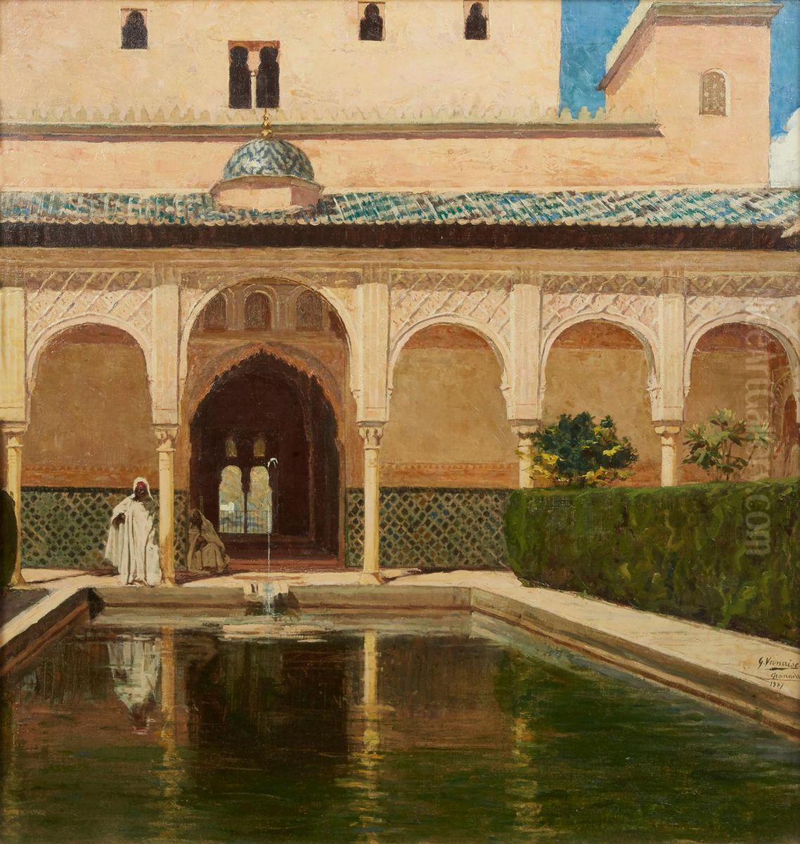 Court of the Lions, Granada. Oil Painting by Gustaaf Vanaise