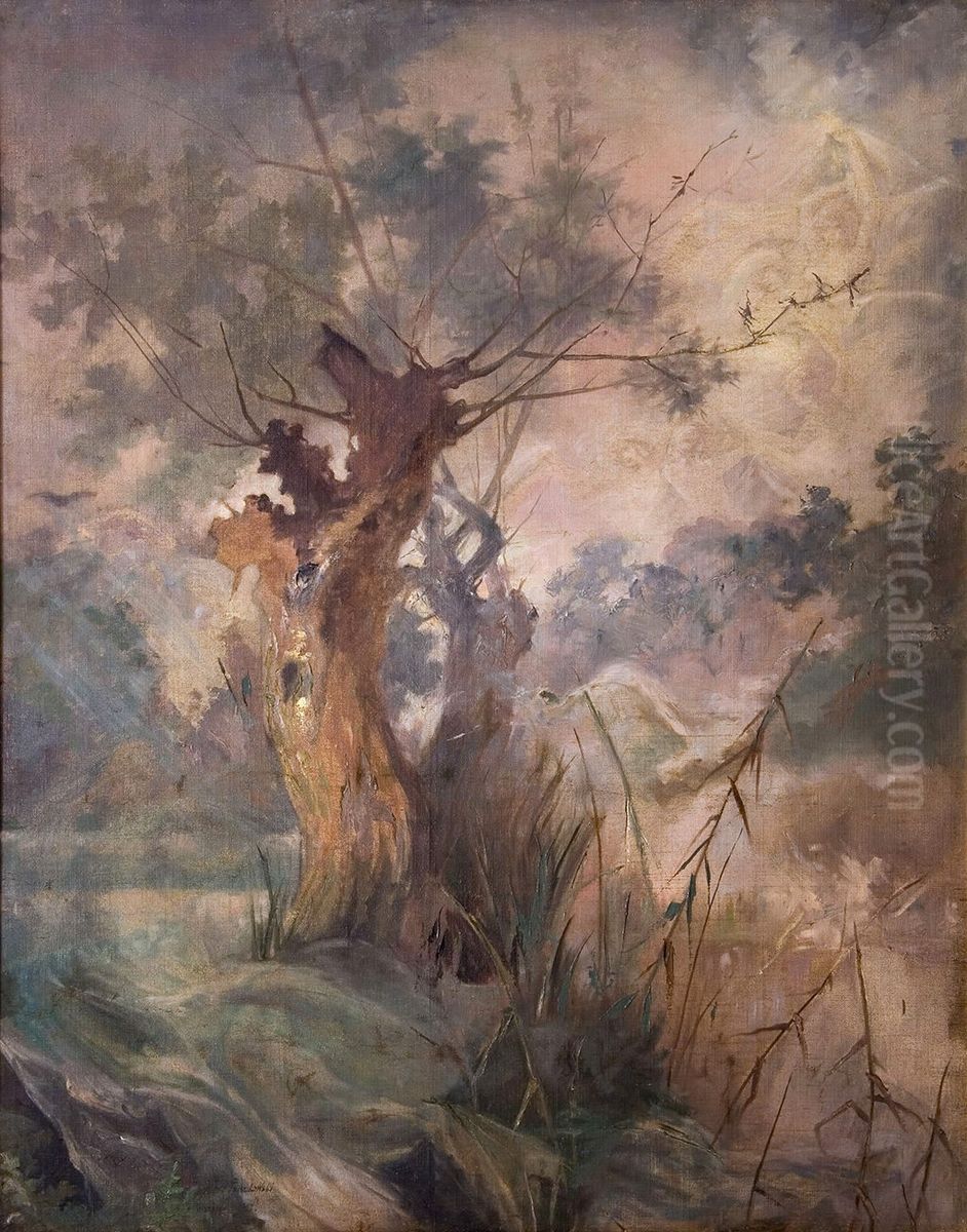 Willows over the swamp Oil Painting by Witold Pruszkowski