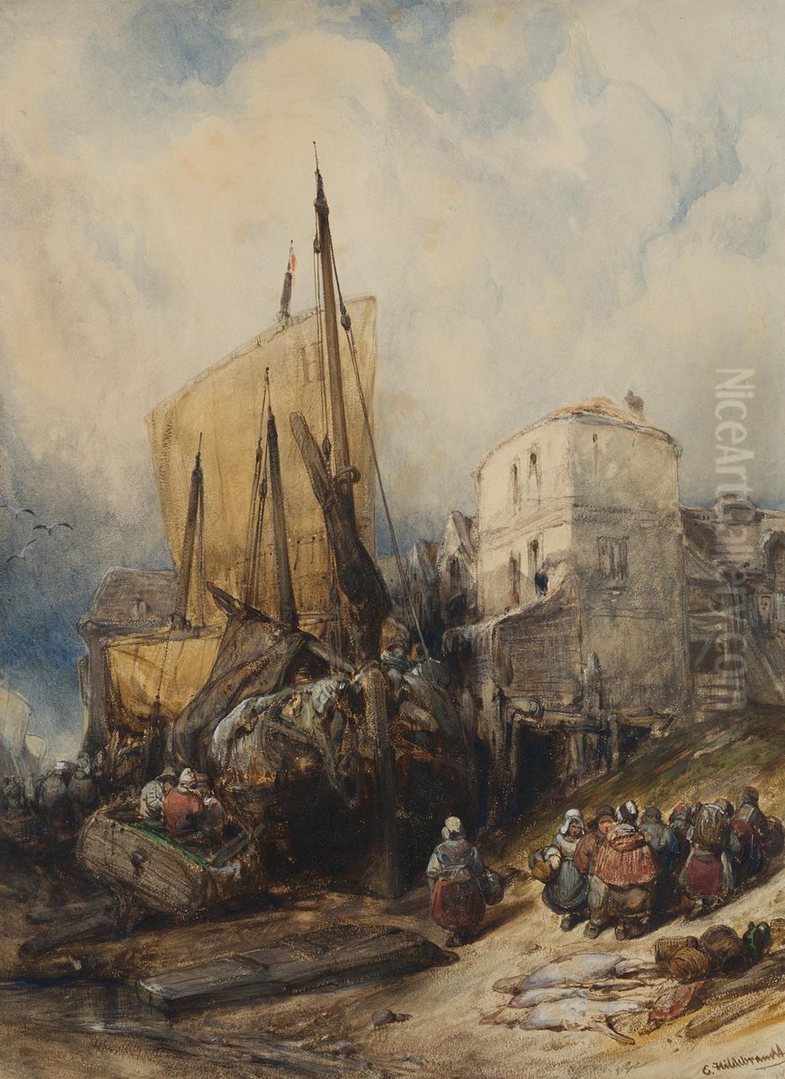 Arbeiter im Hafen entladen Fracht Oil Painting by Eduard Hildebrandt