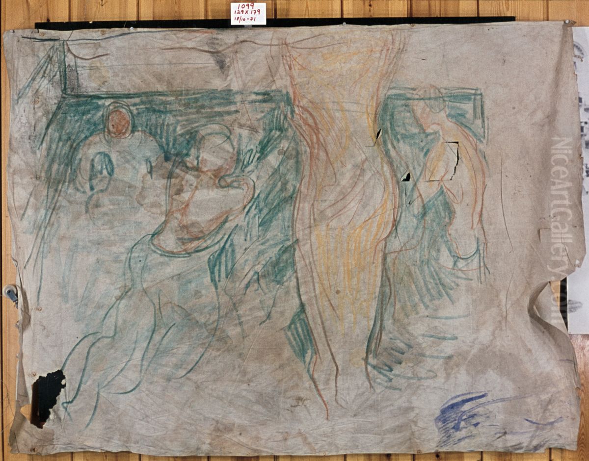 Bath Oil Painting by Edvard Munch