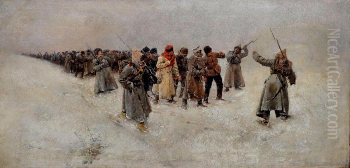 Pochod na Sybir Oil Painting by Piotr Stachiewicz