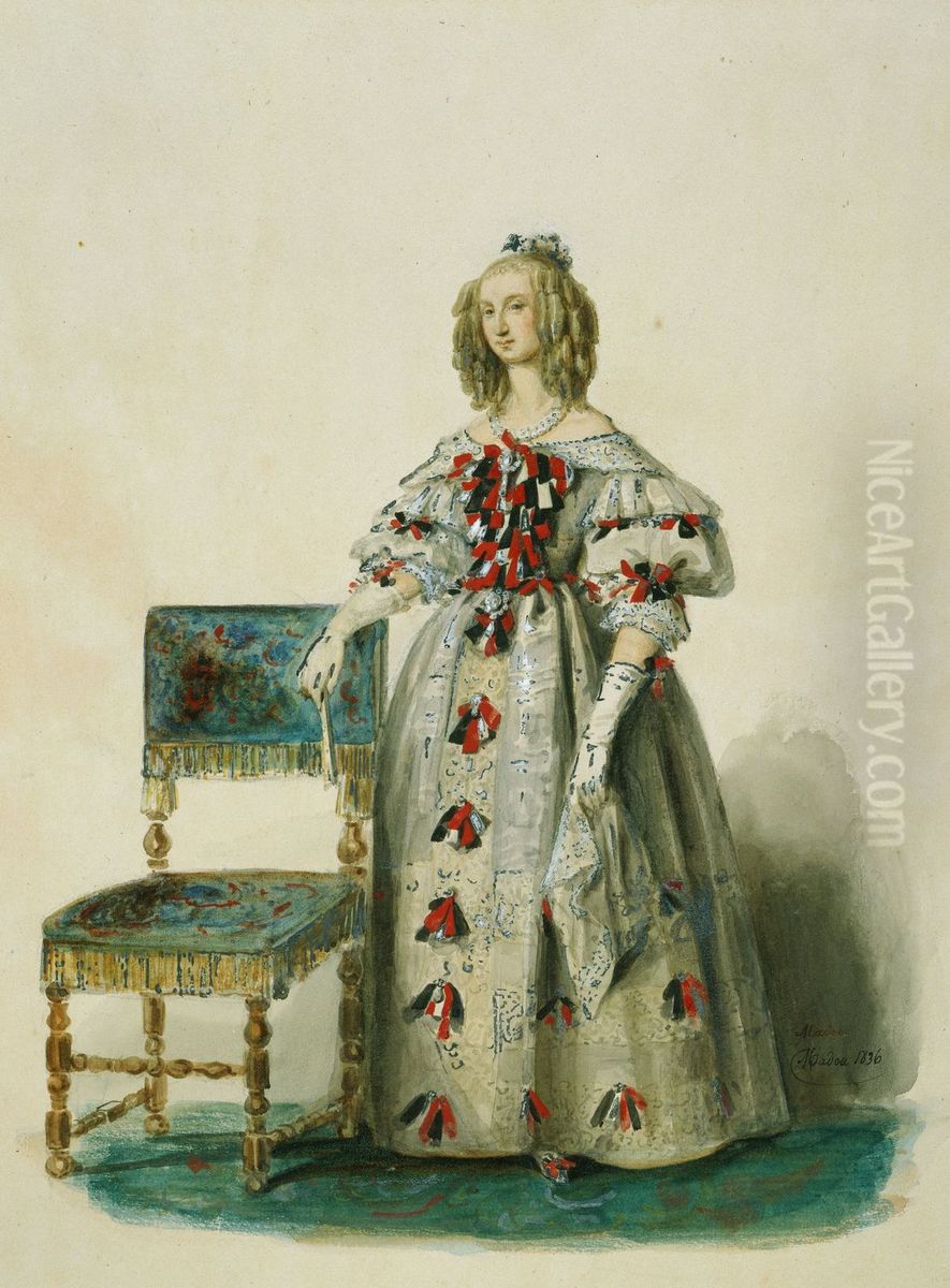 Louise, Queen of the Belgians, as Mademoiselle de Montpensier Oil Painting by Jean-Baptiste Madou