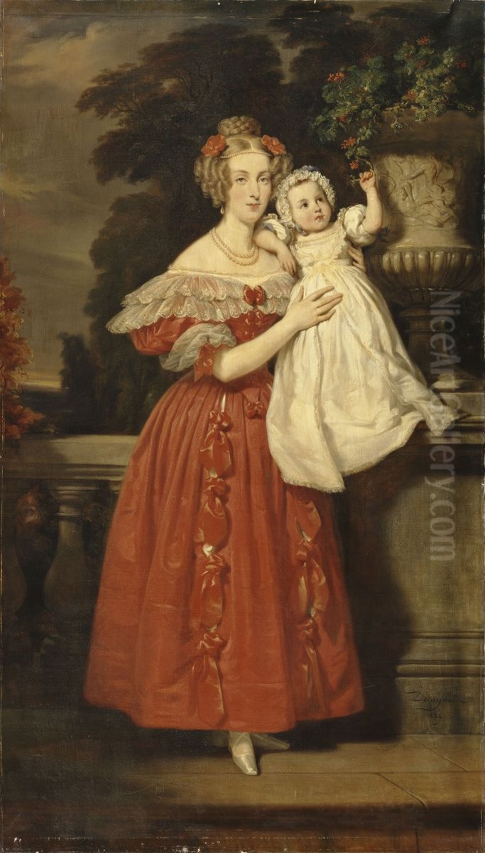 Louise of Orleans, Queen of the Belgians, and her son Oil Painting by Henri Decaisne