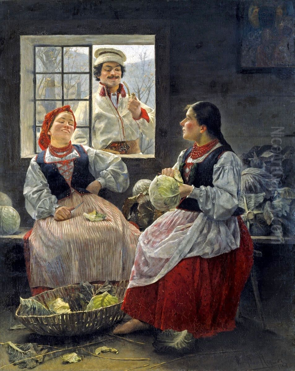 Zaloty Oil Painting by Mieczyslaw Reyzner