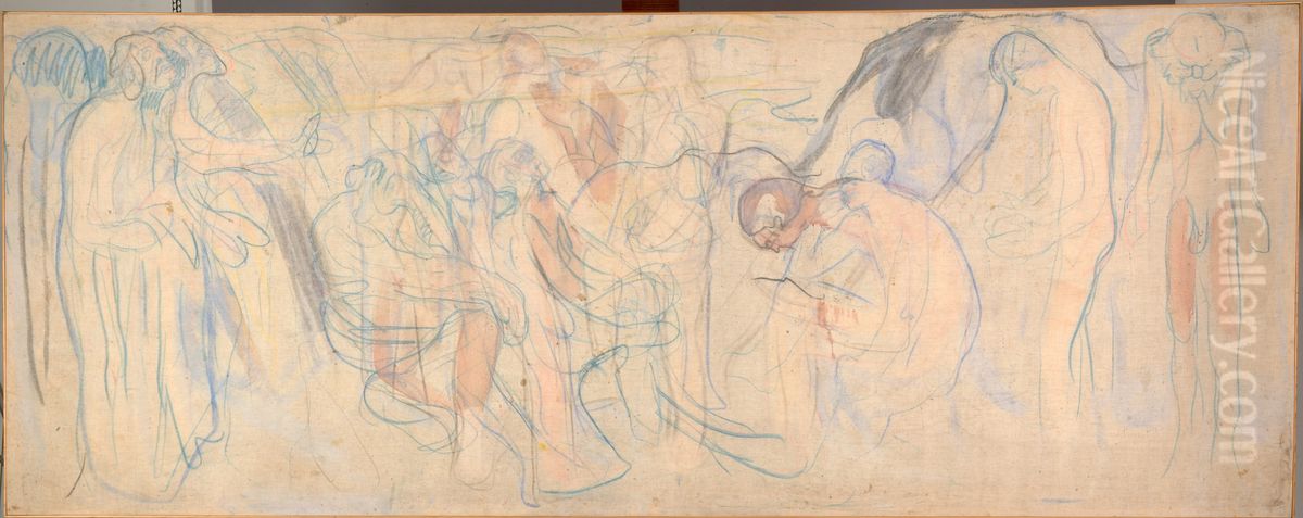 Naked Men in Landscape Oil Painting by Edvard Munch