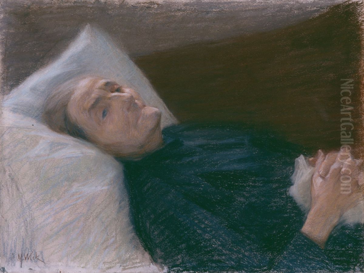 Old Woman in Her Sickbed Oil Painting by Maria Wiik