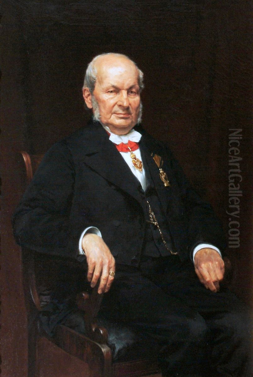 Portrait of Jozef Majer (1808-1899), the PAU President in 1872-1890 Oil Painting by Kazimierz Pochwalski
