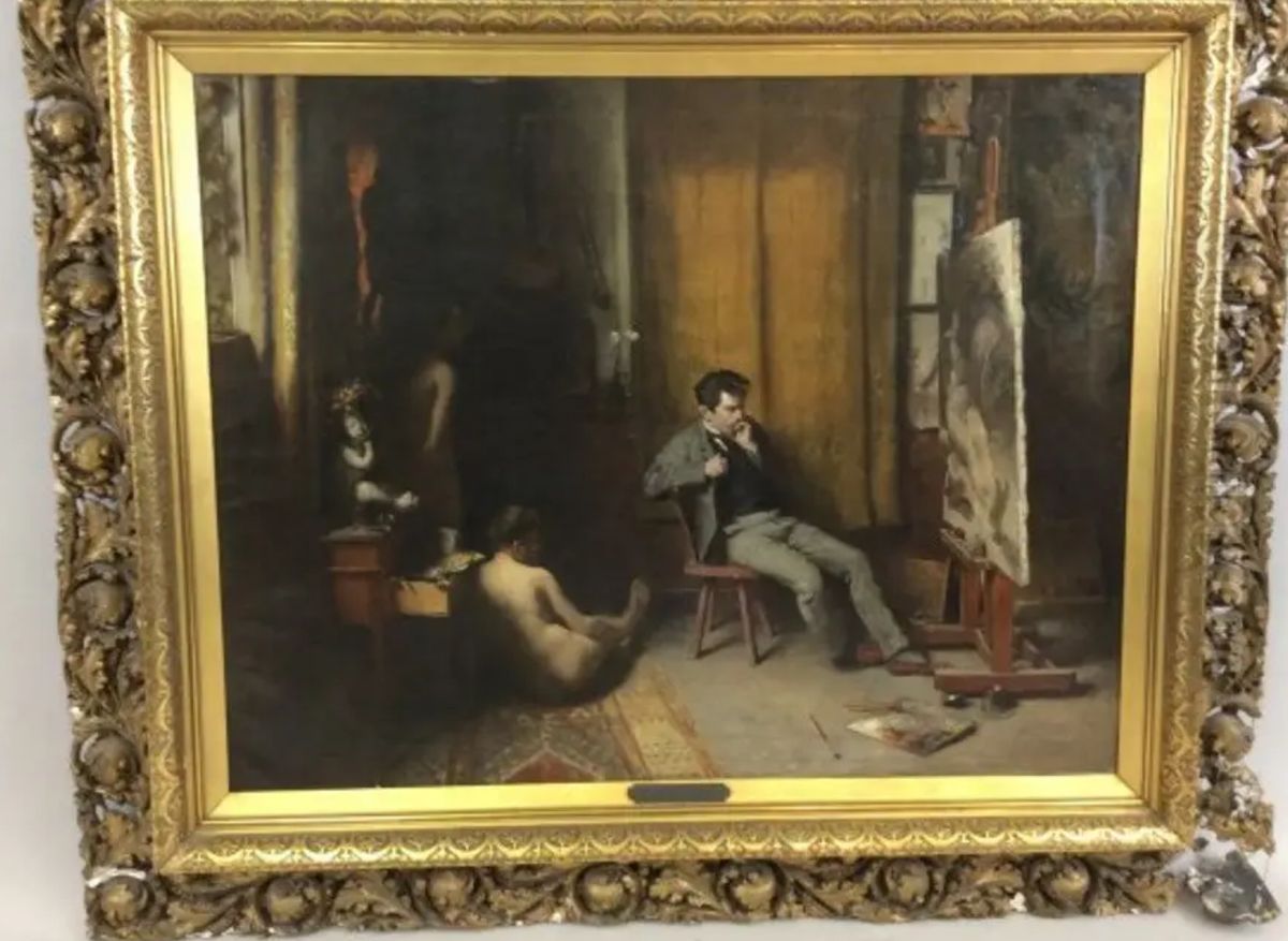 Artist in his studio with a model Oil Painting by Charles Van Havermaet