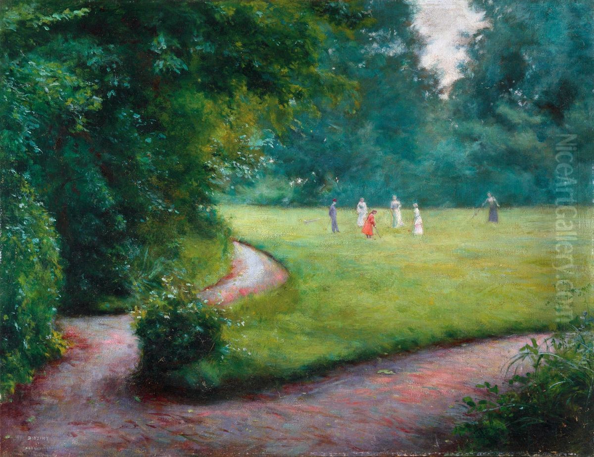 Gra w krokieta (fragment parku w Bidzinach kolo Sandomierza) Oil Painting by Wladyslaw Podkowinski